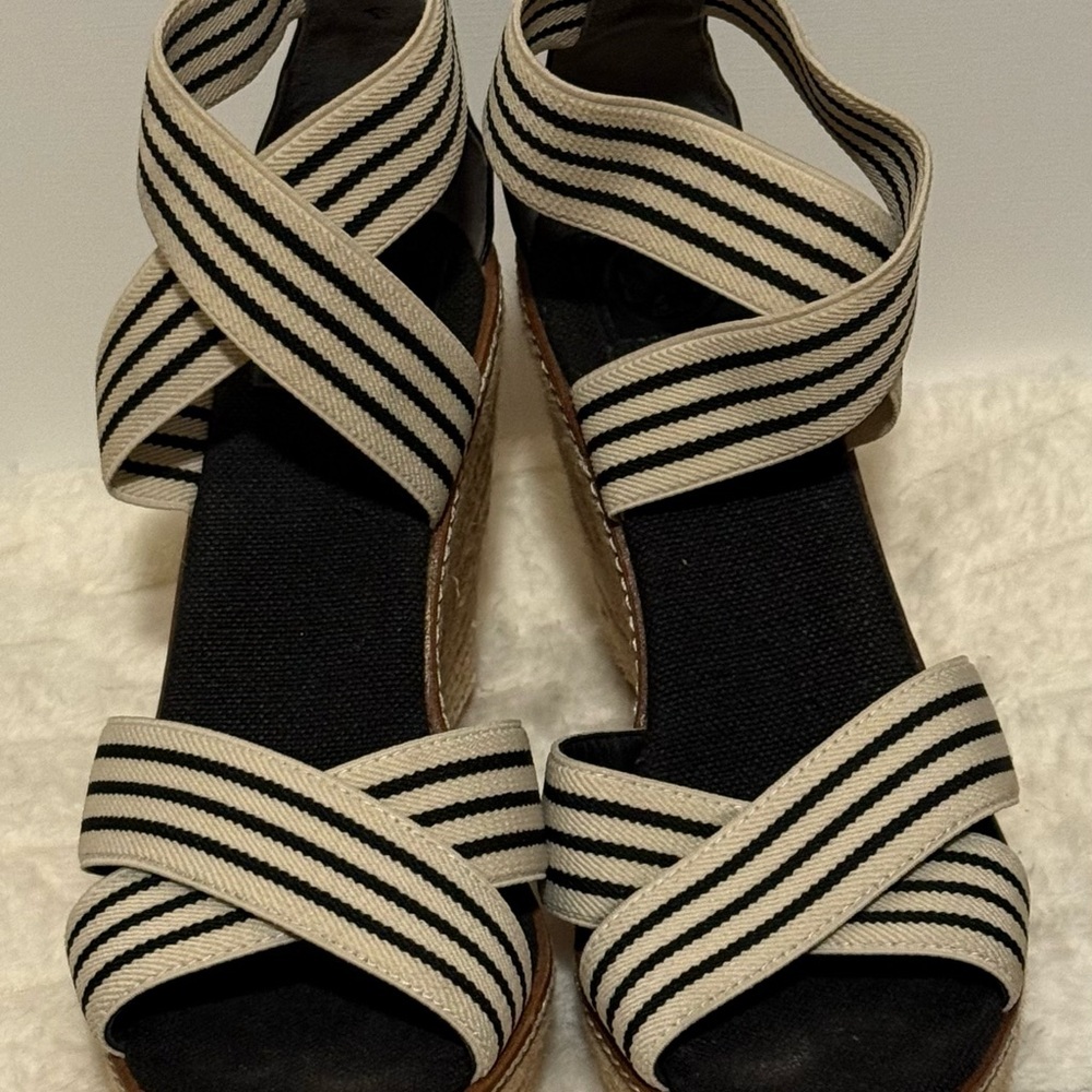 Tory Burch Frieda Platform Wedge Espadrille Sandals Women’s Sz 9.5 Black/Stripe - Picture 4 of 7